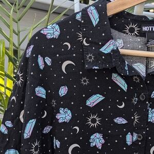Crystal and moon witchy button up